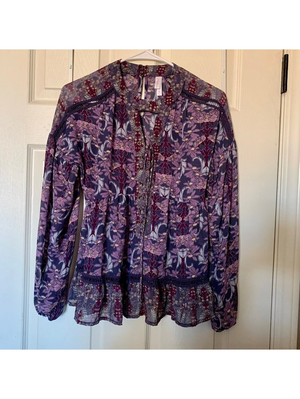 EXHILARATION Women’s Boho Sheer Long Sleeve Floral Print Blouse Size X Small